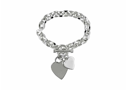 Silver Plated Womens Toggle Heart Charm Bracelet